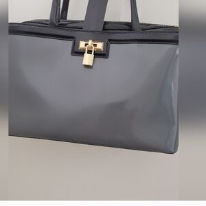 Lacucci Made In Italy Chic Gray Satchel with Gold Accent
